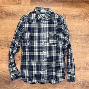 J. Crew Navy and Green Plaid Madras Shirt